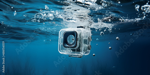 waterproof sports camera plunging into the deep photo
