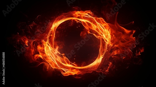 Burning flames forming a circle on a black background.