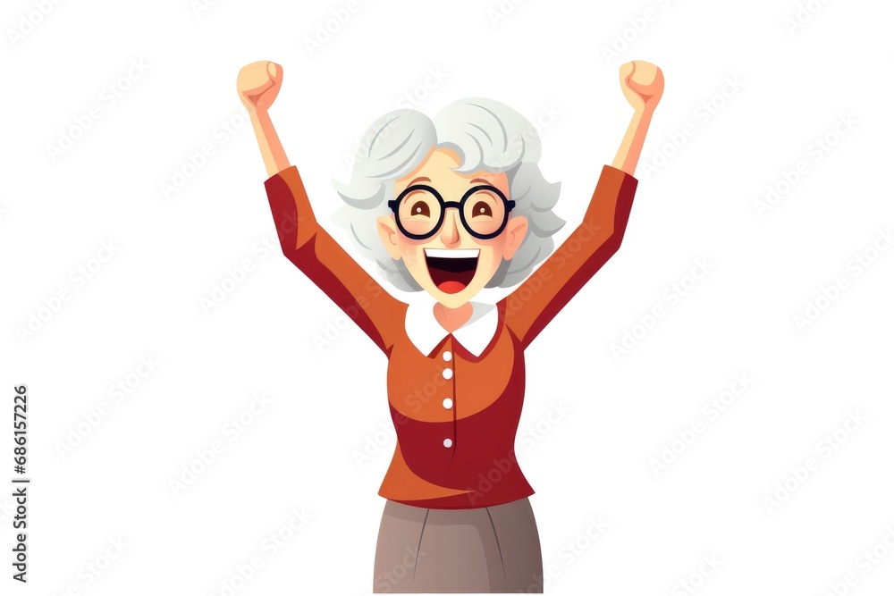 Very happy elderly woman rejoices at a successful project on white background Very happy elderly woman rejoices at a successful project on white background