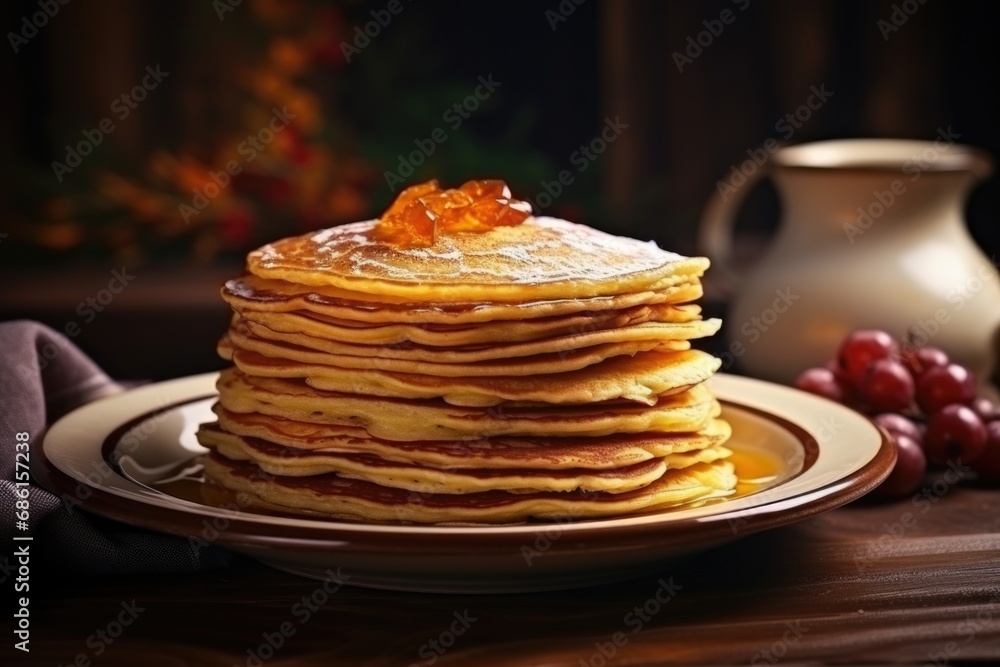 Stack of pancakes with jam