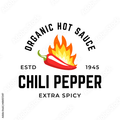 spicy chili sauce emblem logo design. the concept of chilli and fire, for sauce products, spicy foods and others.