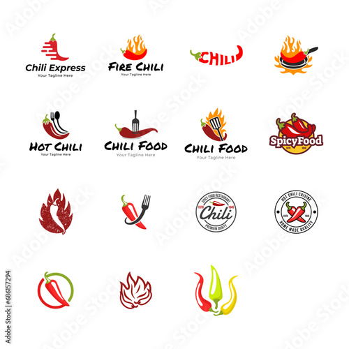 Set of Red Hot Chili logo designs concept vector, Spicy Pepper logo designs template