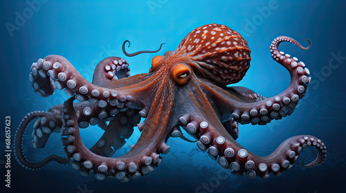 close up octopus isolated on blue background photo