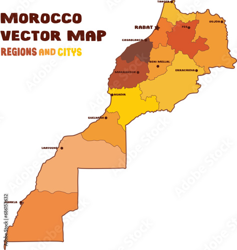 Morocco vector map with all regions and cities