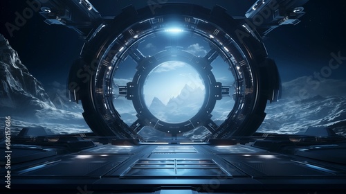 Fototapeta Naklejka Na Ścianę i Meble -  An image of the interior of a spaceship with a breathtaking view.