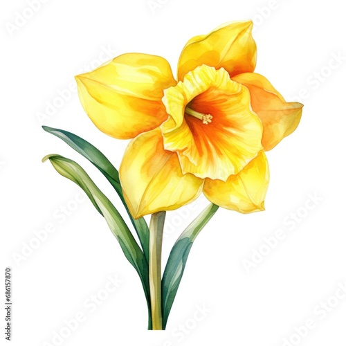 watercolor daffodil flowers illustration on a white background. © dashtik