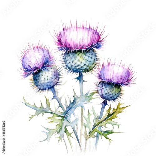 watercolor thistle illustration on a white background.