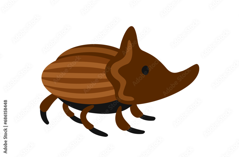 Obraz premium Cute wild insect. Sticker or icon with brown beetle and cockroach. Hand drawn bug. Design element for print. Funny garden or wild animal. Cartoon flat vector illustration isolated on white background