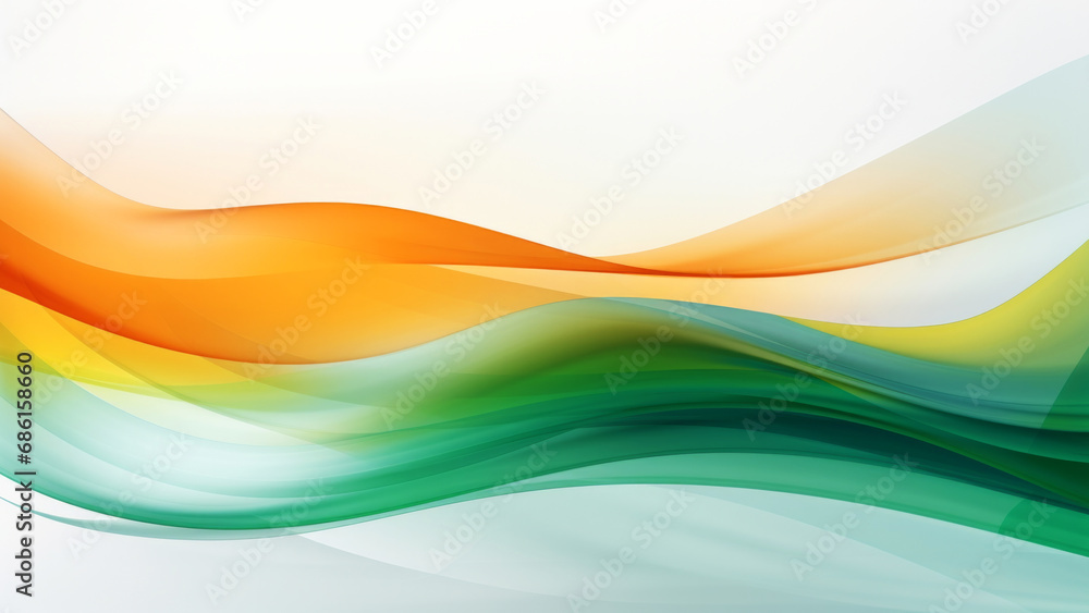 Abstract silky green and orange waves design with smooth curves and ...