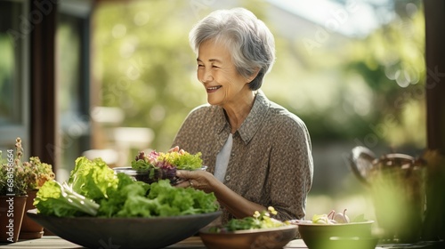 An image of an elderly woman enjoying a delicious lunch.