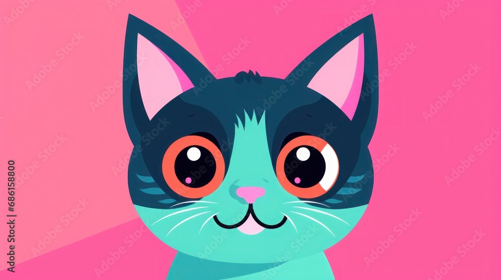Cute cat Portrait with Vibrant Colored Background. Generative AI