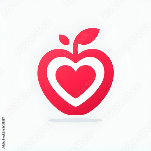 Red apple love logo isolated on white background 