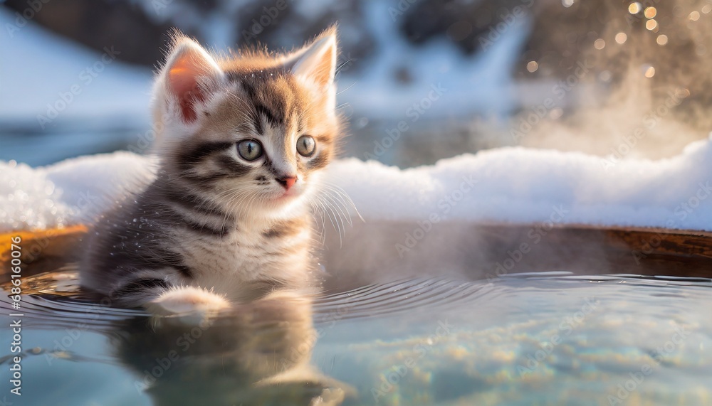 Cat enjoying vacation and relaxing in hot springs Cat enjoying vacation and relaxing in hot springs