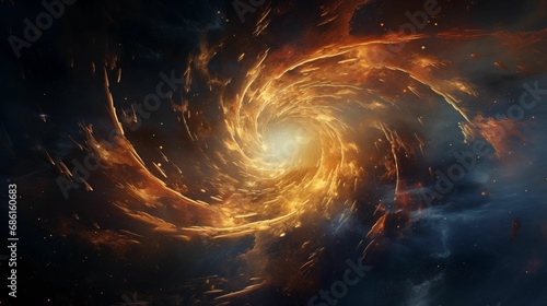Abstract space background with golden spiral.