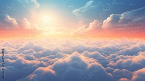 Heavenly sky, Sunset above the clouds abstract illustration, Extra wide format, Hope, divine, heavens concept photo