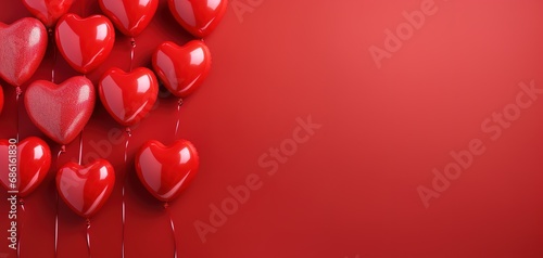 Celebration of Love: Red heart shaped balloons on a red background are perfect for Valentine's Day and romantic occasions