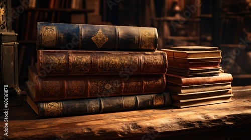 A Old ancient books, historical books, Collection of human knowledge concept