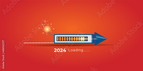 New Year 2024 Rocket launch concept.