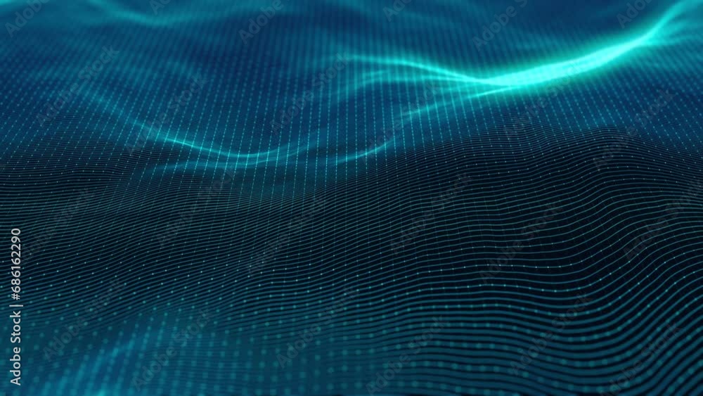 Abstract Minimal Mesh Waving Background/ 4k animation of an abstract fractal background with mesh surface and particle lines waving and depth of field blur Abstract Minimal Mesh Waving Background/ 4k animation of an abstract fractal background with mesh surface and particle lines waving and depth of field blur