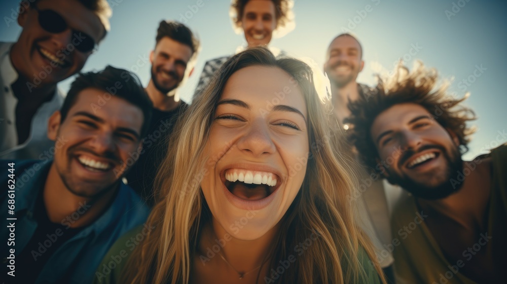 Fototapeta premium Happy people, happy group. Smiling face happy individual, friend, or team concept