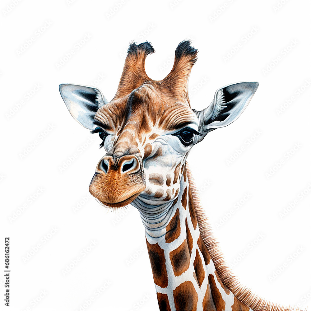 ilustración de una jirafa con mucho detalle generado por ia  - obrazy, fototapety, plakaty 