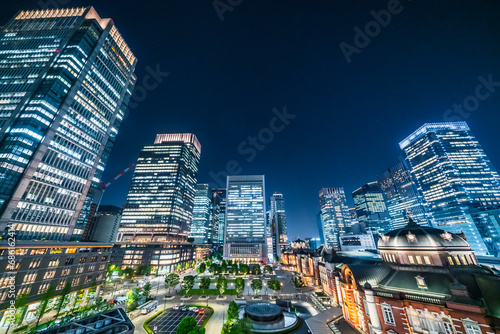 ライトアップされた東京駅の超高層ビル群【東京都・千代田区】　 The skyscrapers of Tokyo Station lit up - Tokyo, Japan