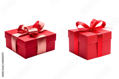 Two red gift boxes with ribbon on white background