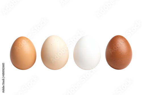 Four eggs in different colors isolated on white background