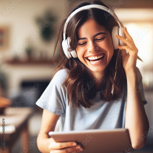 portarit of a person listening music photo