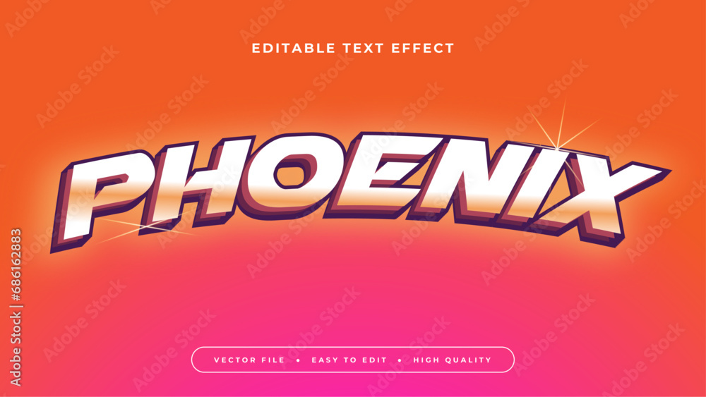 Editable text effect. Silver phoenix text on orange background.