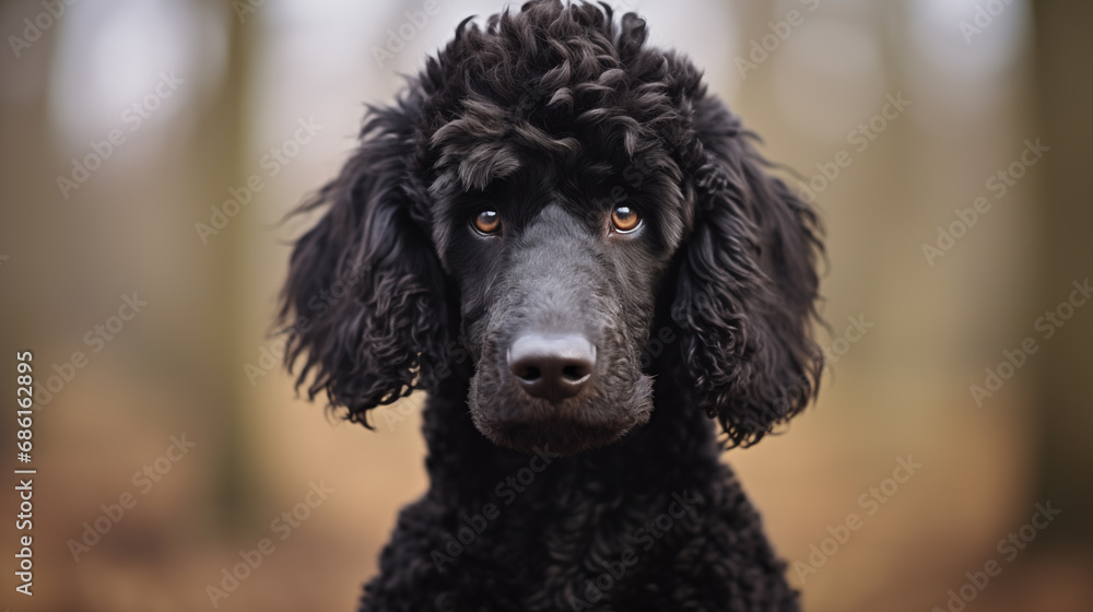 Black Standard Poodle face (Pudel or Caniche), AI Generated