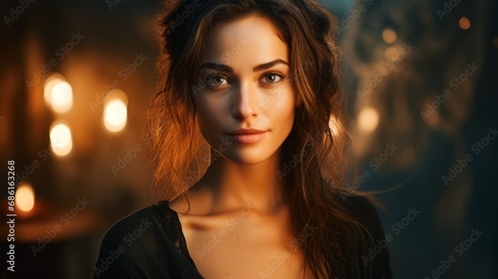 A beautiful girl with an attractive appearance poses on the dark streets of the city, which are illuminated by lights. Modern fashion portrait. A beautiful girl with an attractive appearance poses on the dark streets of the city, which are illuminated by lights. Modern fashion portrait.