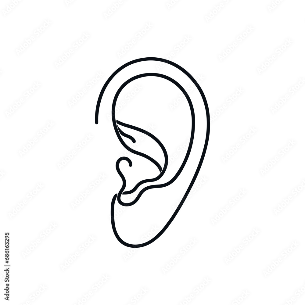 vector illustration in flat black and white style ear drawn with a continuous line vector illustration in flat black and white style ear drawn with a continuous line