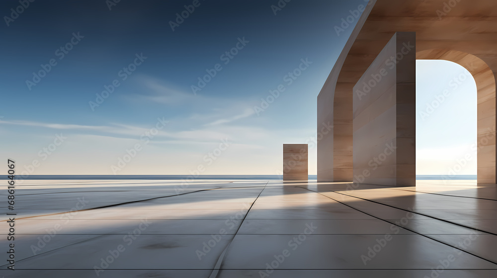 3d render of abstract futuristic architecture with empty concrete floor