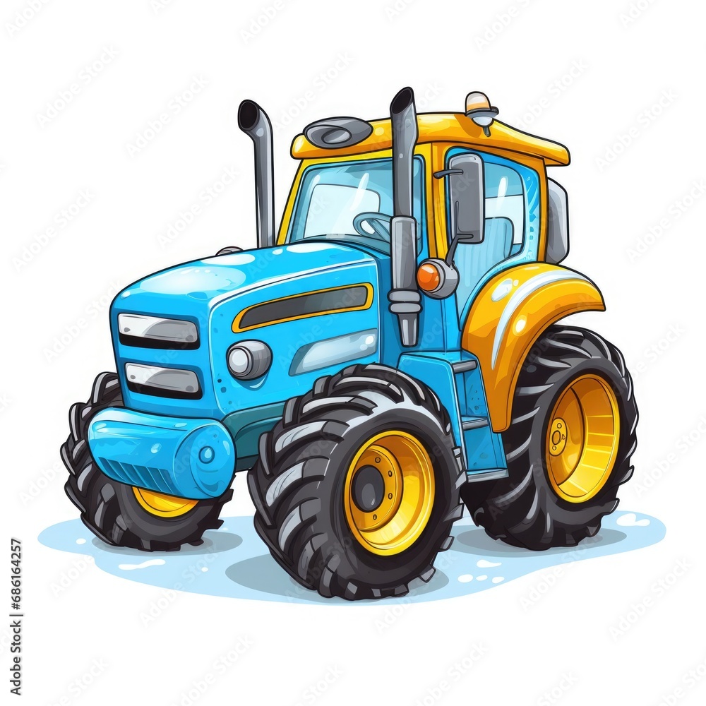 Drawing of Winter tractor on white background Drawing of Winter tractor on white background