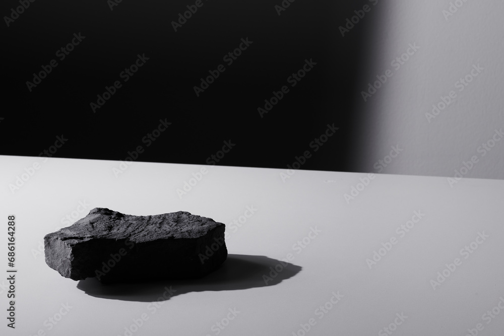 Naklejka premium Flat stone pedestal, black and white template, banner background. Minimalism concept, empty podium display product, presentation scene.