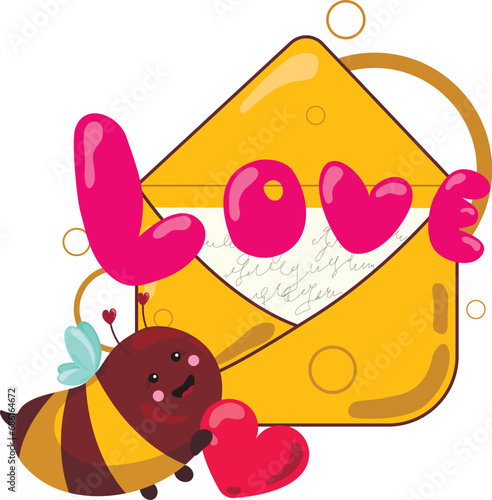 Bee in love, I love you, Happy Valentine's Day, confession of love, love letter, heart