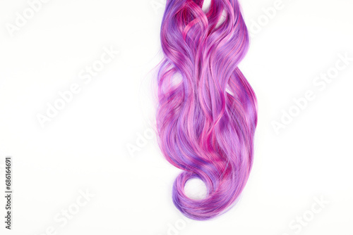 Natural looking shiny hair pink bright color, cosplay wig on a white background