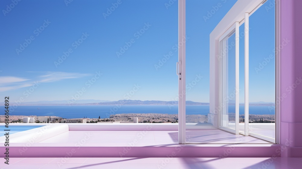 White window view home interior purple wall building