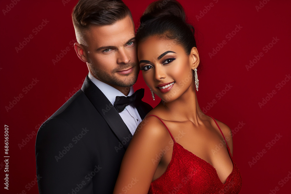 Festive dressed couple celebrating new year christmas party elegant Generative AI portrait Festive dressed couple celebrating new year christmas party elegant Generative AI portrait