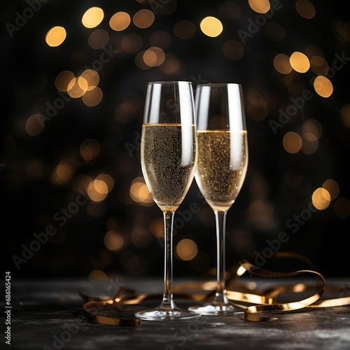 two glasses of champagne of the table
