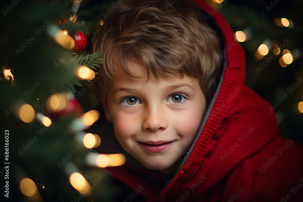 Generative AI. Young boy girl enjoy winter holidays xmas x mas eve decorated room Generative AI. Young boy girl enjoy winter holidays xmas x mas eve decorated room