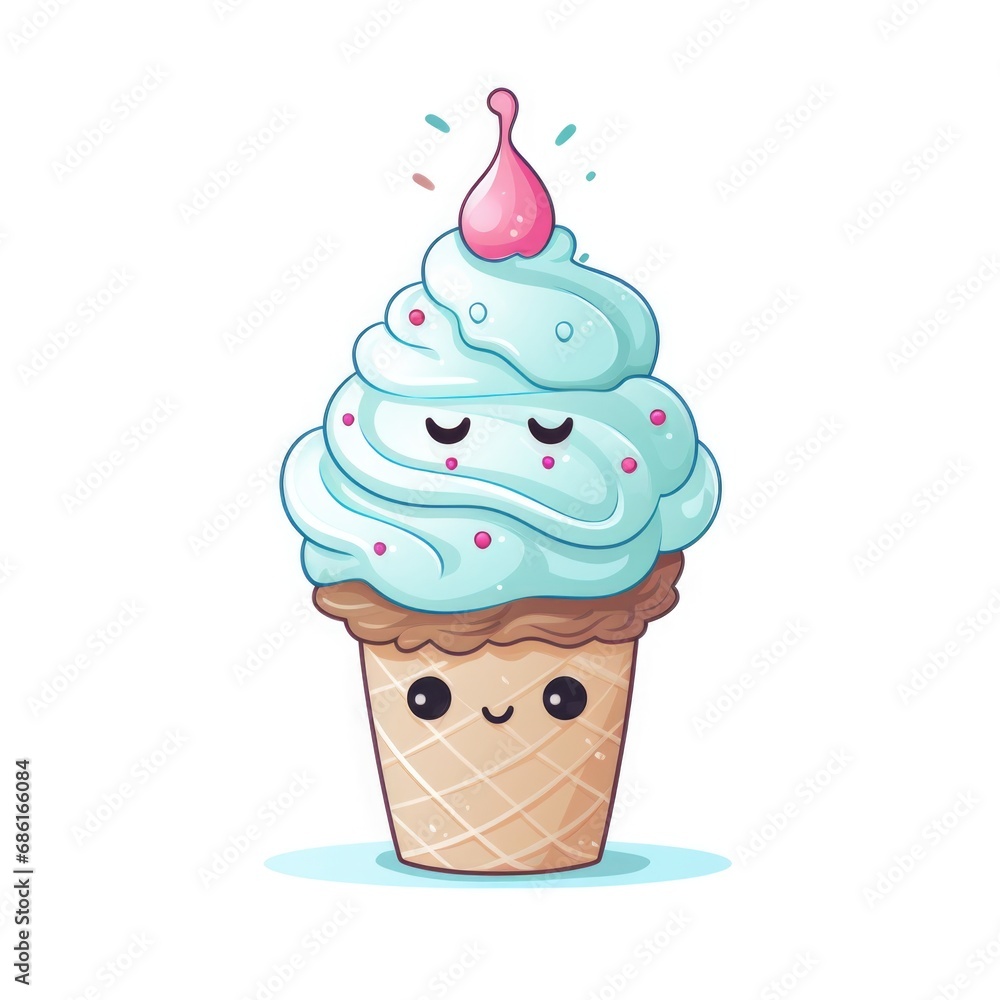 Drawing of Ice cream cone (winter-themed) on white background Drawing of Ice cream cone (winter-themed) on white background