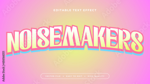 Editable text effect. Yellow noisemakers text on soft gradient background.