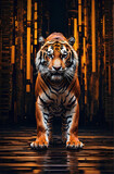 A tiger with digital vibrant abstract background.