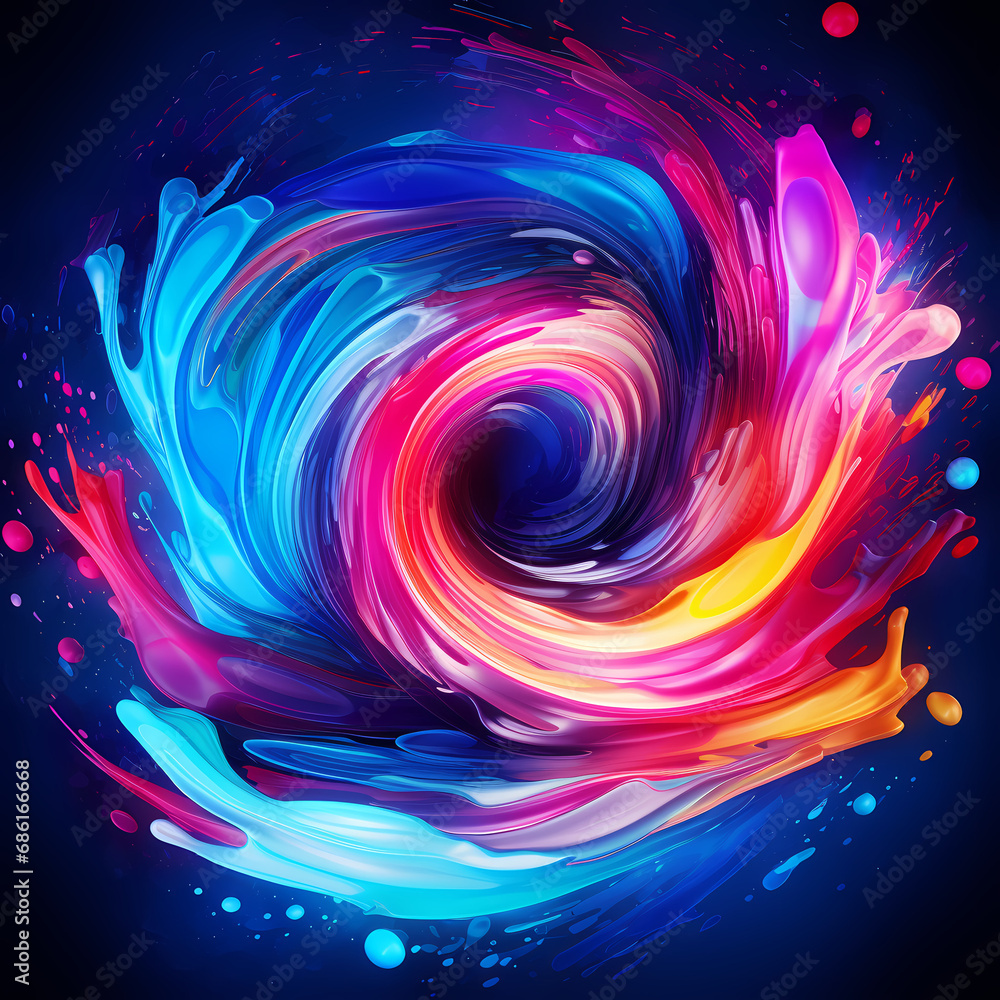 a digital whirlpool of neon lights with watercolor-inspired strokes