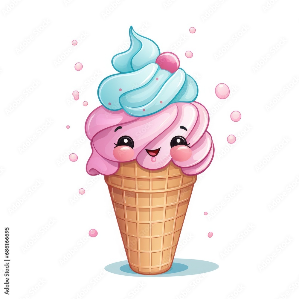 Drawing of Ice cream cone (winter-themed) on white background Drawing of Ice cream cone (winter-themed) on white background