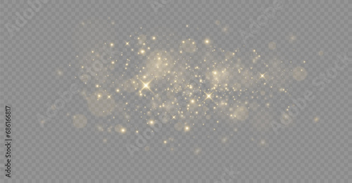 Christmas glowing sparkl dust background, the light of gold dust, bokeh light effect background, Yellow flickering glow with confetti bokeh light and particle motion. The dust sparks and golden shine.