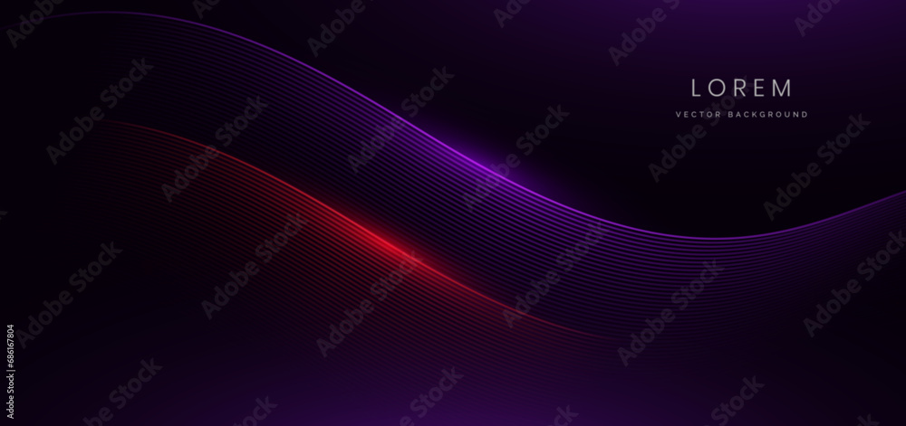 Abstract futuristic curved glowing purple and red light lines on black background. Abstract futuristic curved glowing purple and red light lines on black background.