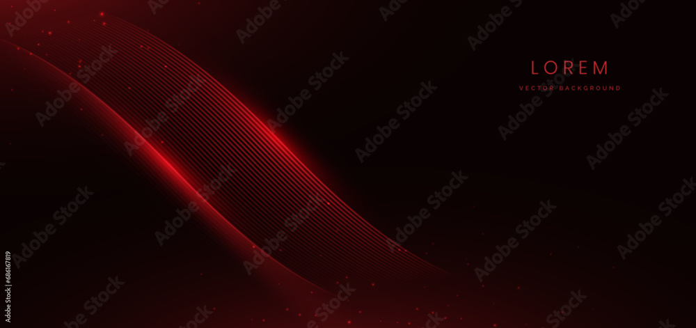 Fototapeta premium Abstract futuristic curved glowing red light lines on black background.